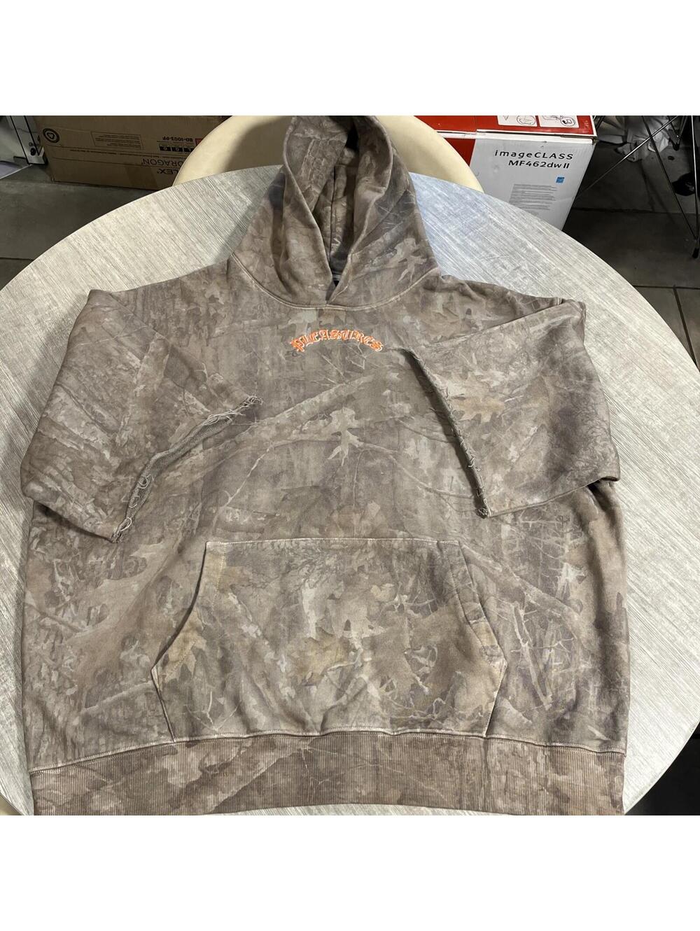 NEW PLEASURES MENS CAMO CUT OFF HOODIE Size XXL 100% COTTON